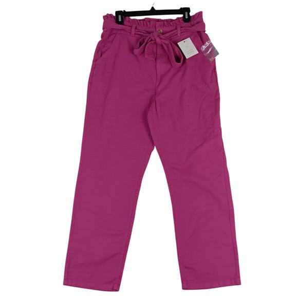 Lauren Conrad Paperbag Pants Womens Large Hot Pink Belted High Waist Lyocell - Picture 2 of 15